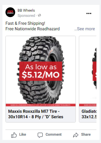 Facebook catalog ad with BNPL